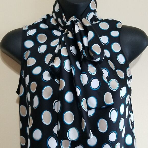 Nine West Black Polka Dot Sleeveless Top Sz S - Picture 3 of 9